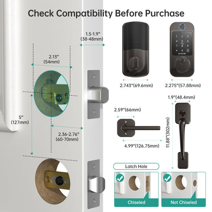 Keyless Door Lock with Handle Set - SMONET WiFi Fingerprint Smart Locks for Front Door, App Remote Control, Digital Bluetooth Keypad Deadbolt Set with Alexa, Auto Lock, Code, Fobs for Home Black