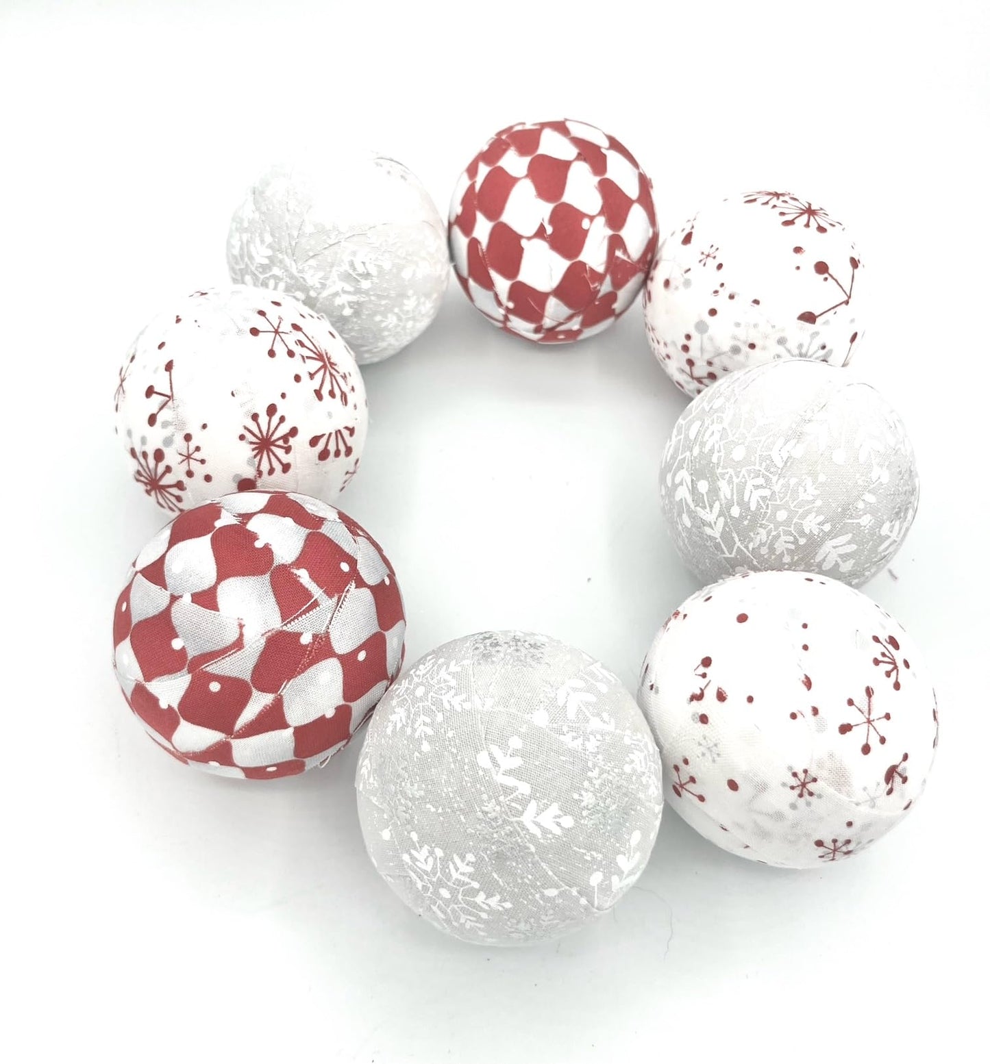 Snowflake, Grey, and Argyle Patterns set of 8 Fabric Wrapped Christmas Balls – 2.5” Styrofoam Winter Décor – Rustic Farmhouse Bowl Filler
