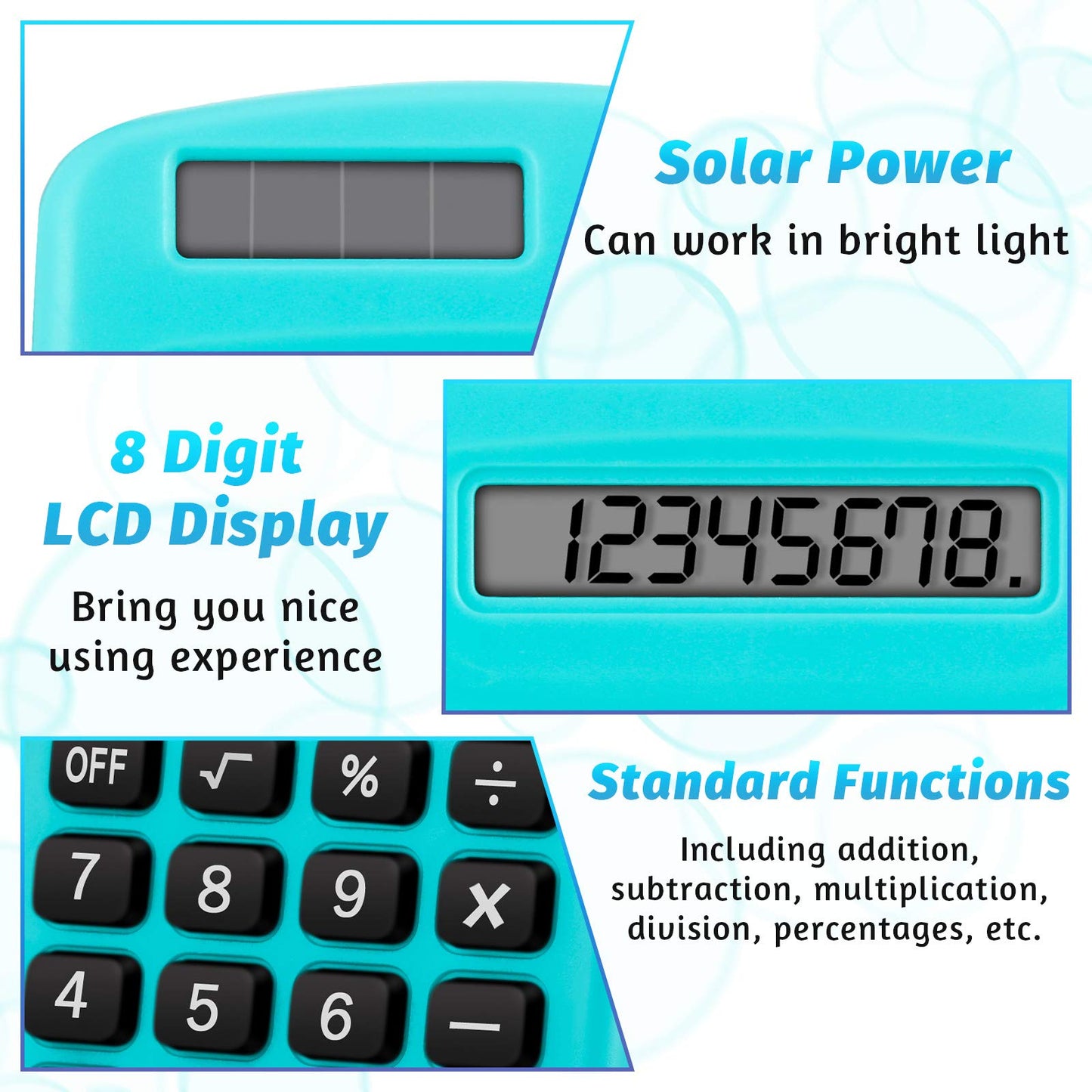 Weewooday 12 Pieces Small Basic Calculator 8 Digit Solar Battery Dual Power Mini Pocket Calculator for Kids Students Classroom Desktop Home Office, 6 Colors