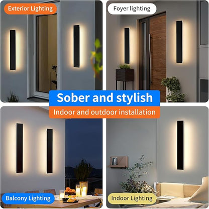Mikeru 2 Pack Upgraded 23.6" Long LED Wall Sconce, 4.3" Wide IP65 Waterproof Outdoor Wall Lights, 3000K Warm White Exterior Lighting Fixtures for Front Porch, Garage, Basement & Patio