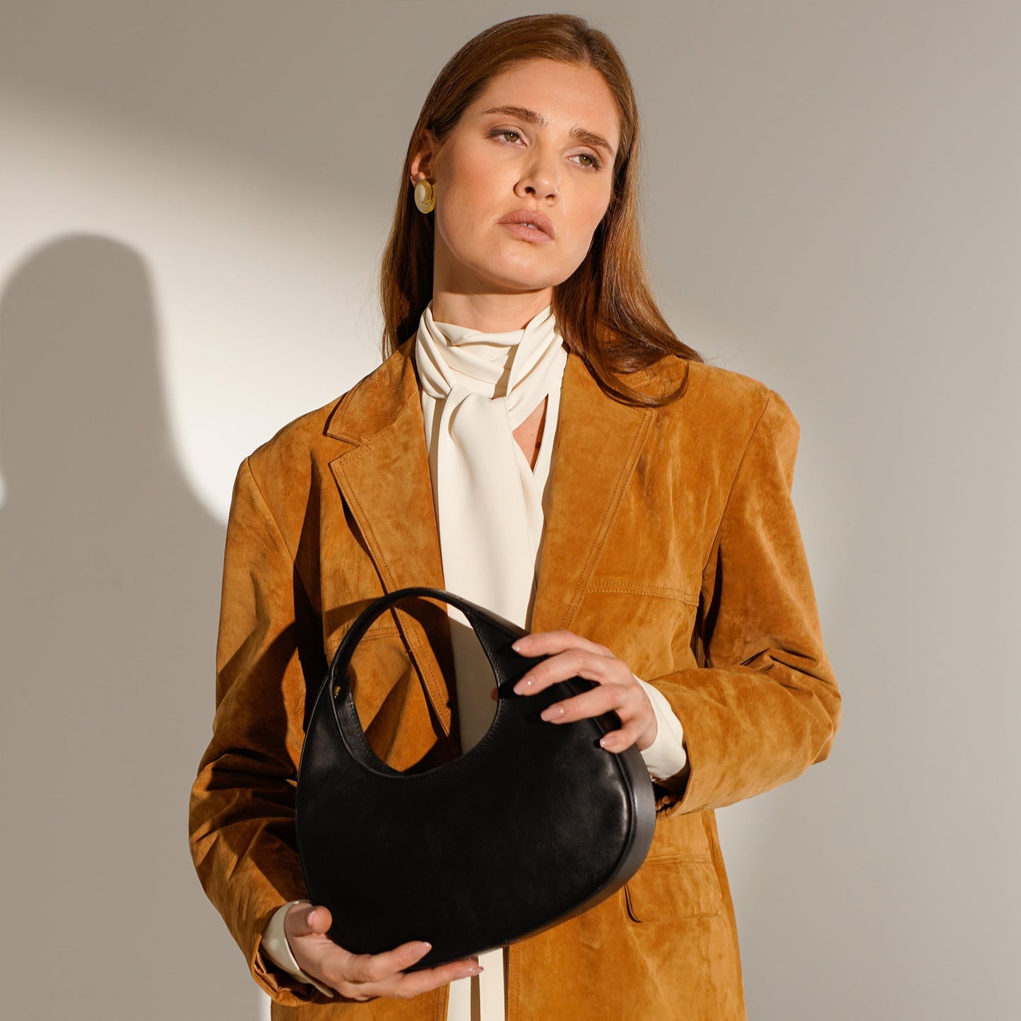 Time Resistance Leather Handbag - Purse for Women - Moon Bag - Top Handle Handbag – Crescent Hobo Purse (Black)