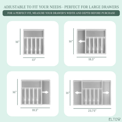 ELTOW Large Expandable Silverware Drawer Organizer, 8 Compartment Non-Slip & Adjustable Silverware Organizer for Drawer, Kitchen Organization for Utensils, Cutlery, Silverware Tray (Black)