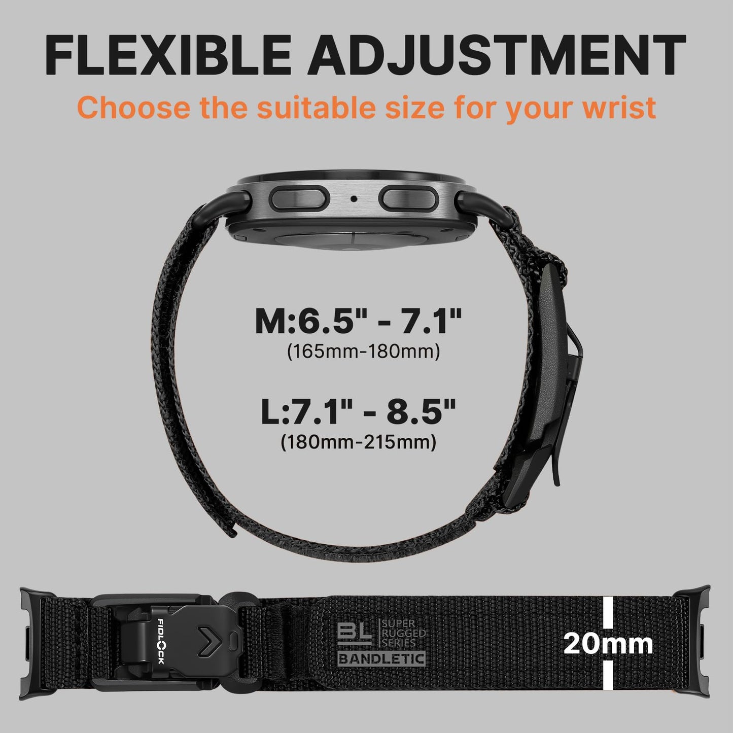Stretchy Nylon Band Compatible with Samsung Galaxy Watch 8 Bands 40mm 44mm/ Watch 8 Classic 46mm, No Gap Wristband Sport Strap for Galaxy Watch 8 2025 Men with Magnetic Fidlock V-Buckle, Black L