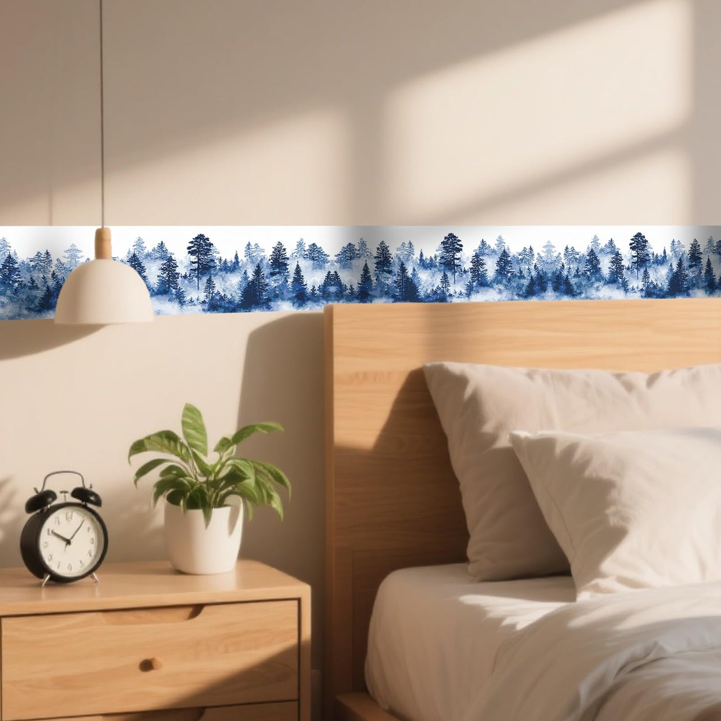 Nuxovilar Peel and Stick PVC Border - 3.94”×16.4 Ft Geometric/Wood/Floral/Christmas Patterns, Easy Apply Home Office Bathroom Decor (Blue Misty Forest Pattern)