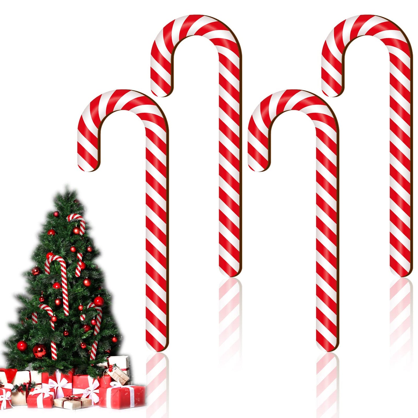 Large Size 4 Pcs 15.7 Inch Christmas Large Candy Canes for Tree Decorations Red and White Giant Candy Cane Props Bulk Xmas Hanging Ornaments Rustic Wood Flat for Party Supplies DIY Crafts Photoshoot