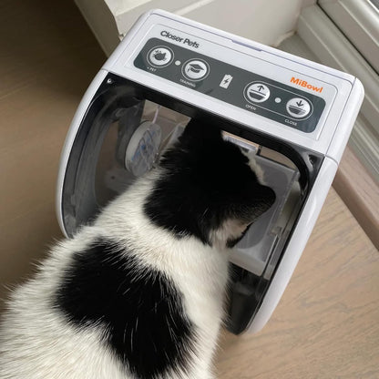 Closer Pets MiBowl Automatic Selective Microchip Smart Pet Feeder (CP500) - BPA and BHT Free Bowl with Enclosed Back for Small to Medium Cats and Small Dogs, White