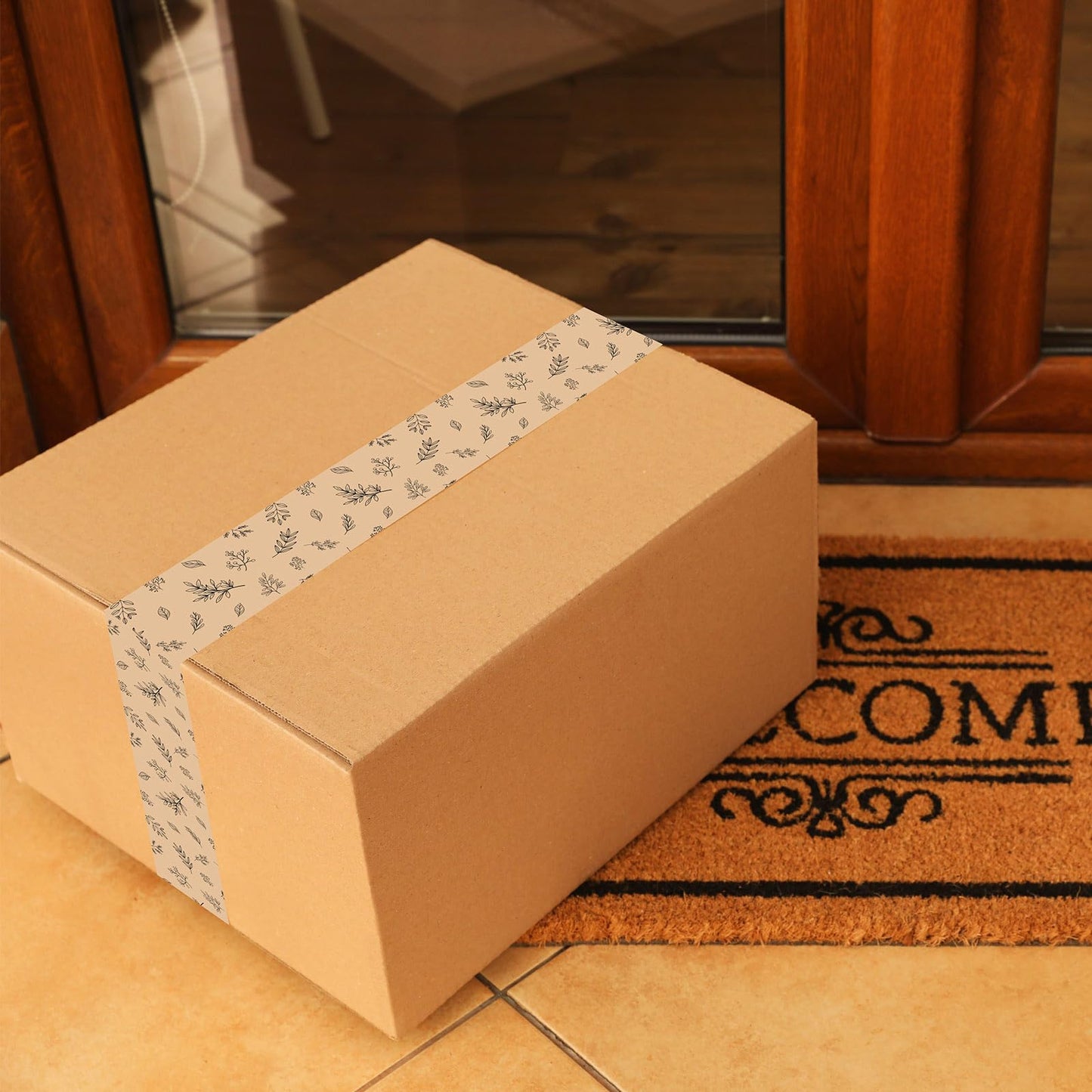 FYSUIMU 55 Yard Kraft Paper Packing Tape Botanical Leaves Brown Gift Wrapping Tapes Waterproof Shipping Tape for Small Business DIY Crafts Box Carton Decor