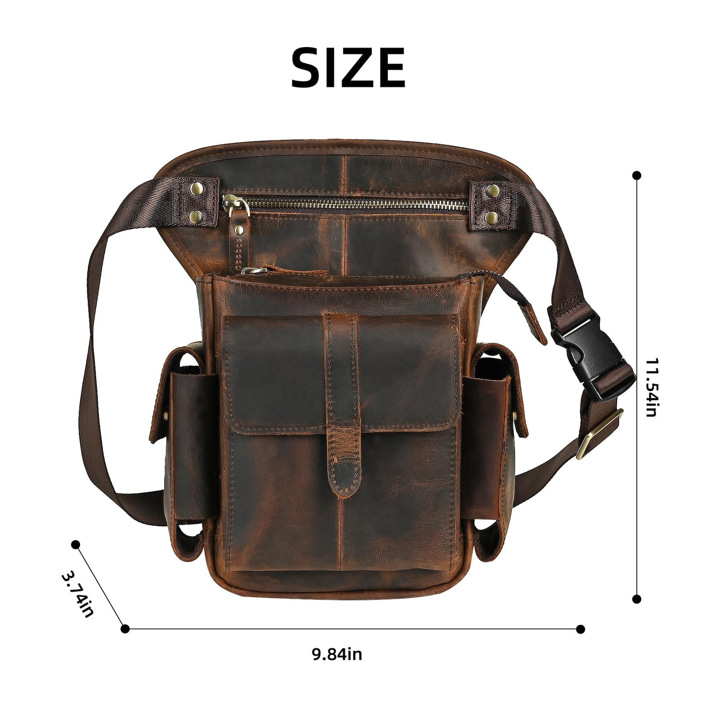Handadsume Water Resistant Canvas + Leather Motorcycle Travel Fanny Waist Pack Drop Thigh Leg Bag Pouch For Men Women FB913-5 (100% Genuine Leather-Brown)