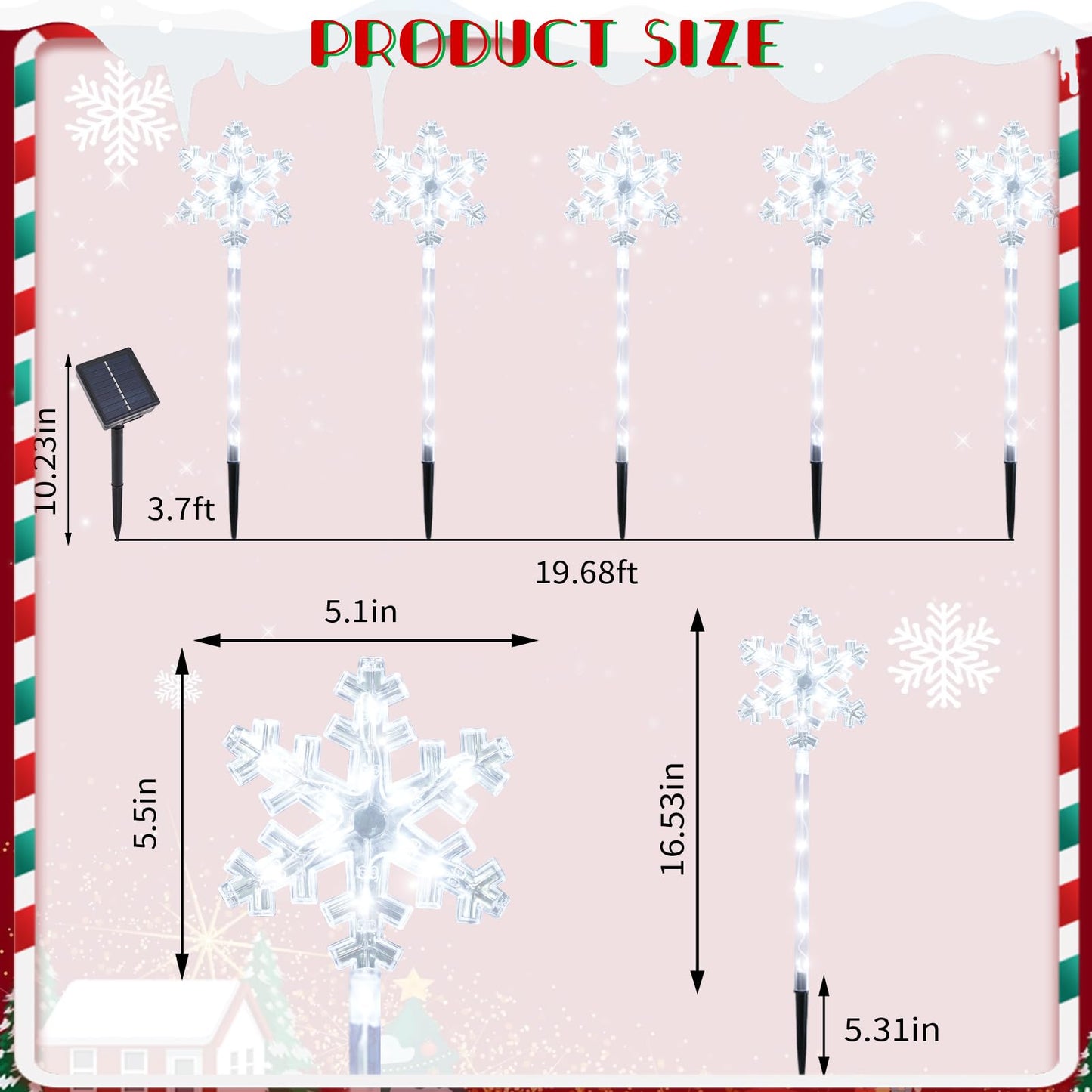 BRIGHTDECK Solar Christmas Snowflake Pathway Lights, Set of 10 Outdoor Garden Lights Decorations，Waterproof Stake Decorative Light for Yard Lawn Porch Walkway Decor (Cool White, 10 Pack)