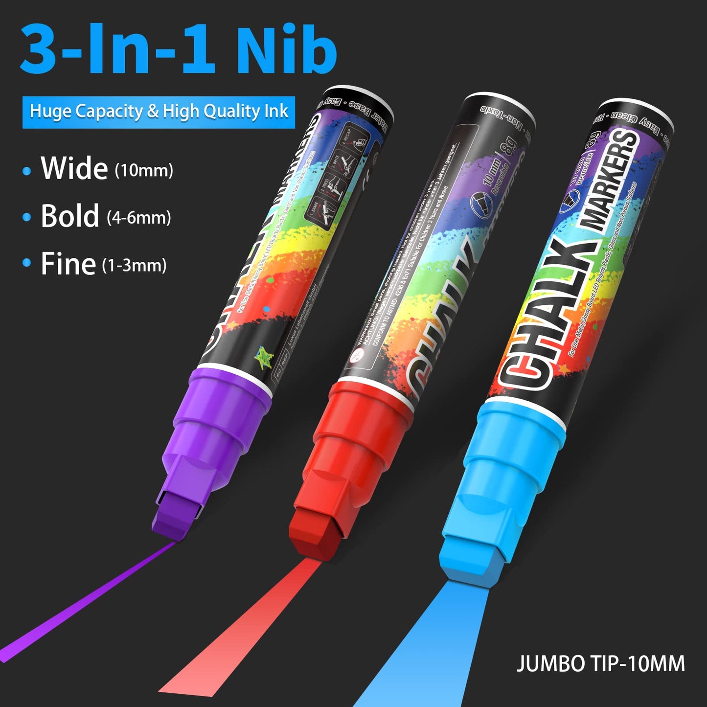 KERIFI Window Markers for Cars Washable, 10mm Jumbo Liquid Chalk Pens for Art Wedding Signs, Just Married Car Decorations, Back to School Graduation Celebration, Glass Mirror Bistro Blackboard Poster