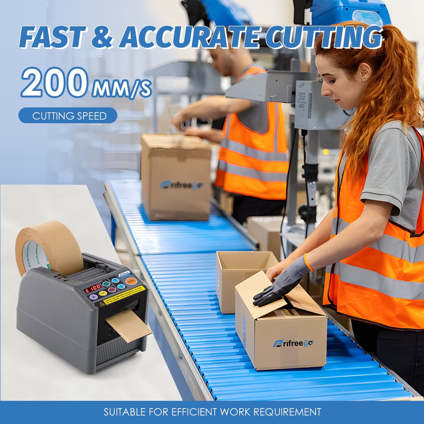 Frifreego Automatic Tape Dispenser, Electric Ribbon Cutting Machine, Upgraded Silicone Wheel for 6-60mm Width Tape/Ribbon, Max. Cutting Length 999mm, 110V, Unsuitable for Elastic Ribbons