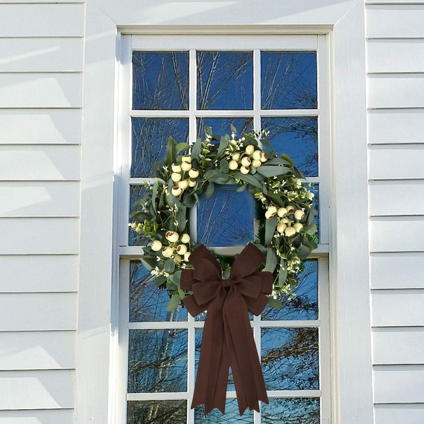 Meseey Double Pack 20X10 Inch Oversized Brown Burlap Bows Farmhouse Christmas Tree Topper & All-Weather Wreaths Decor, Heavy Duty Gift Wrapping Accents for Front Door/Cabinet (Brown)