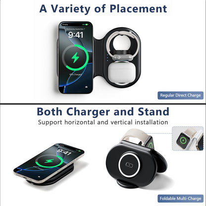 2025 Traveling Portable Wireless Mag-Safe Fast Charging Station,Magnetic 3 in 1 Charger for iPhone 17 16 15 14 13 12 Pro Max Plus,Apple Watch Series & Air pods 4 3 2 Pro-Gifts for Family
