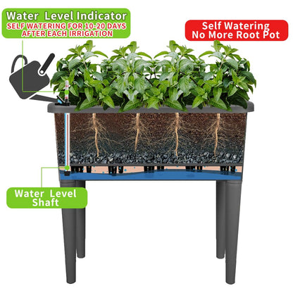 Megawodar 4 Pcs Self Watering Elevated Raised Garden Bed, Large Outdoor Plastic Planter Box Big Flower Plant Pot for Planting Flowers Vegetables and Herbs (4, Dark Grey)