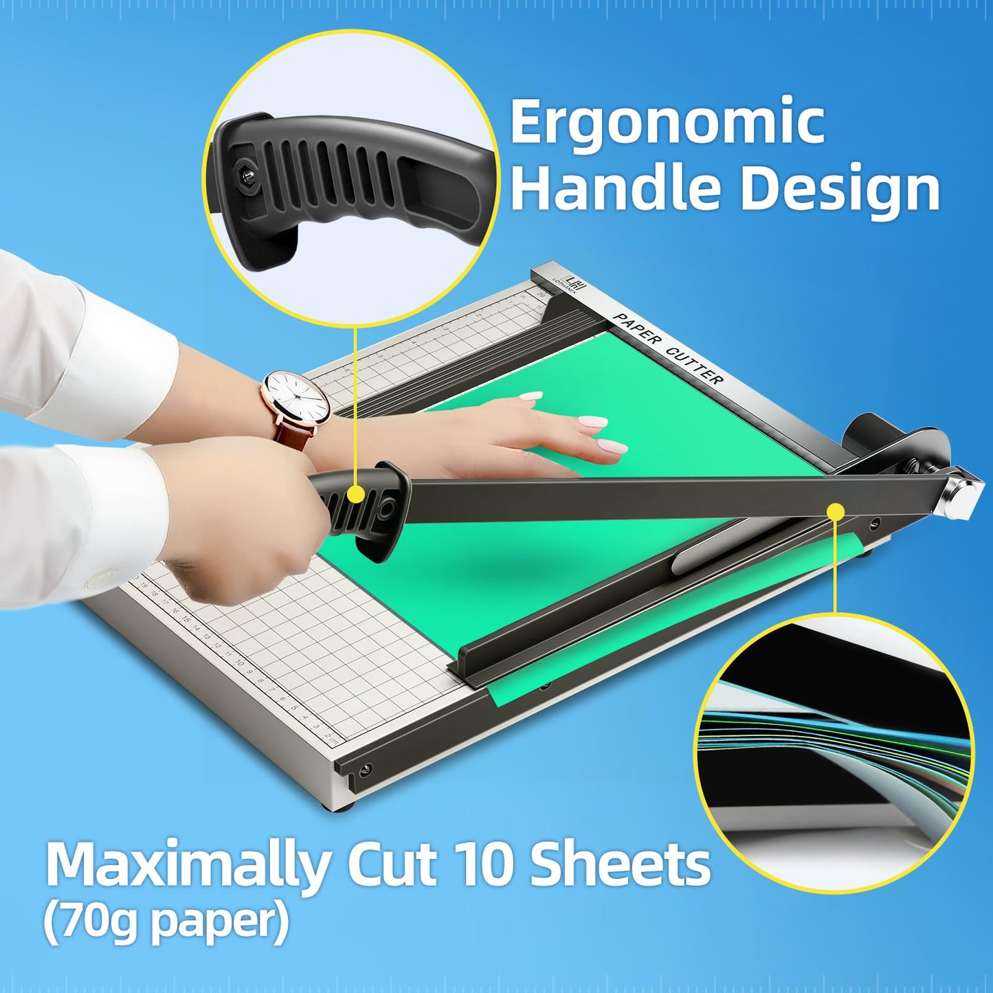 15 inch Guillotine Paper Cutter, LOTHANEK Heavy Duty Metal Base Cutting Machine B4 Paper Trimmer with Guide Ruler, Cutting 15 Sheets for Commercial Home Office