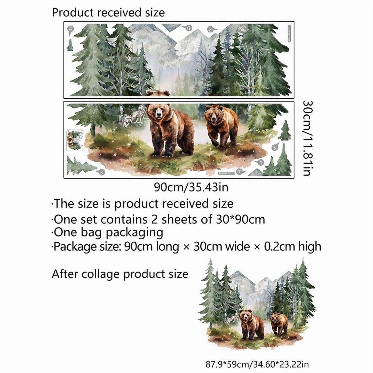 Brown Bear Dream Forest Wall Stickers, sacinora Wild Jungle Animal Wall Decals Removable Vinyl Peel and Stick for Living Room Bedroom Nursery Sofa TV Background Art Decorations