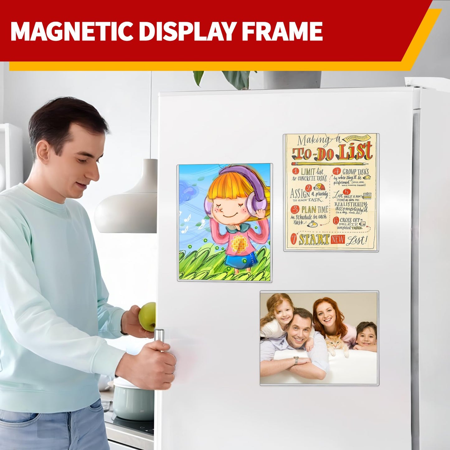JR-MOV Magnetic Sign Holder 8.5 x 11 - Clear Plastic Frame for Refrigerator, Rigid Paper Holder for Picture Document, Adhesive Frames for Wall Window Door Sign 20 Pack