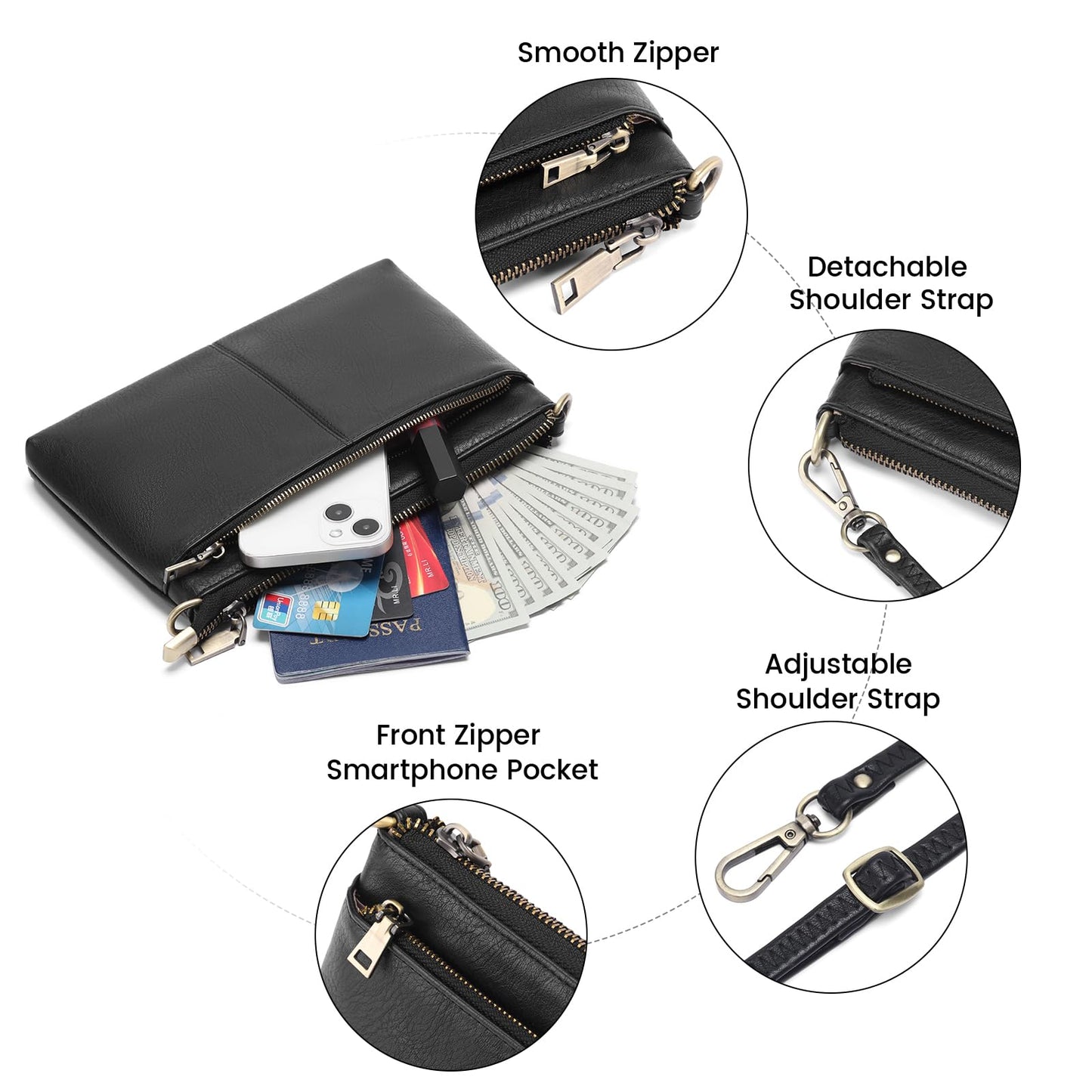 SENDEFN Leather Crossbody Bag for Women Small Clutch Purses Crossbody Shoulder Handbag Wallet Purses RIFD Card Slots