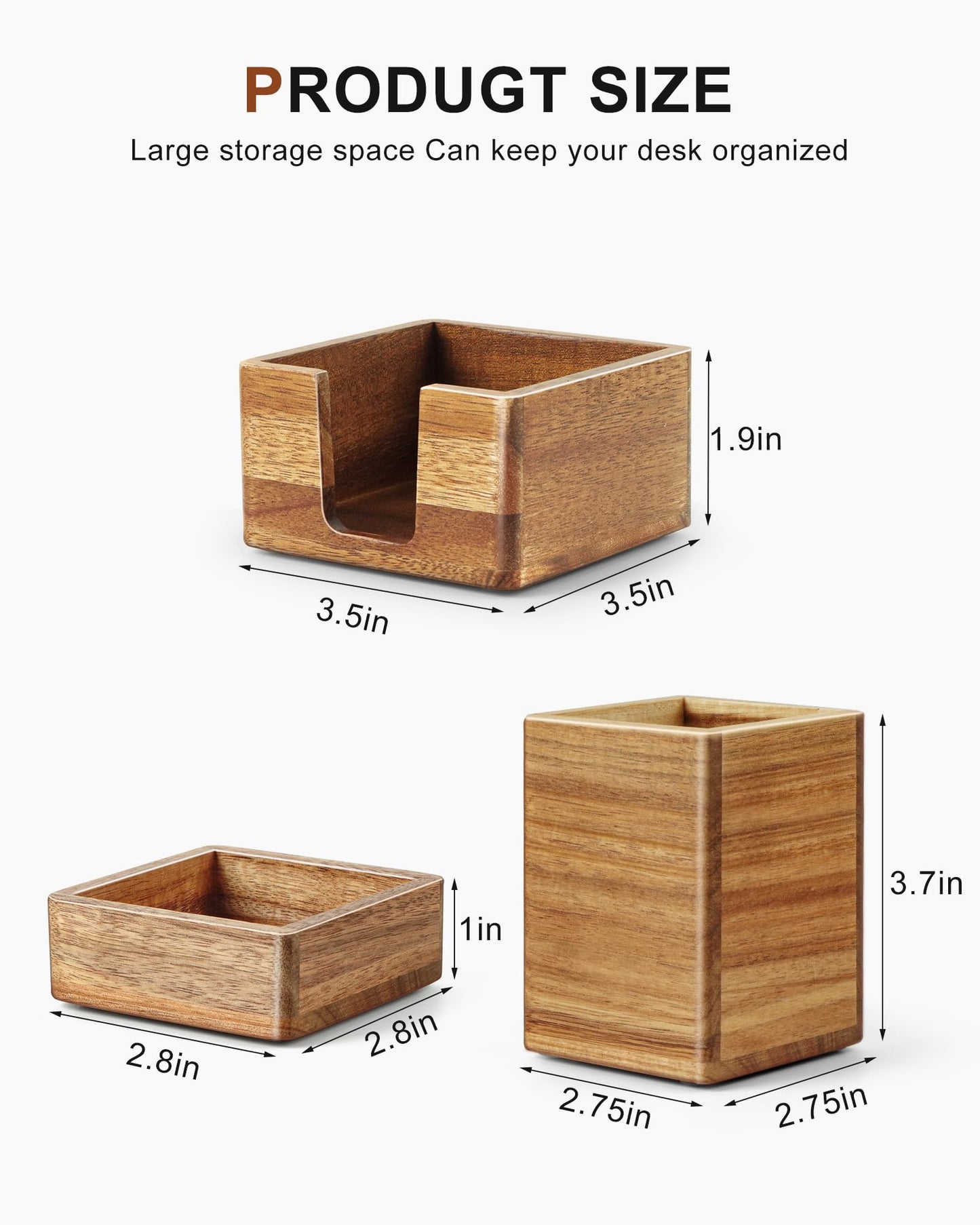 SWKHDKX Acacia Wood Desk Organizer Set with Sticky Note Holder, Pencil Pen Cup & Paper Clip Storage, Office Desk Accessories for Marker Craft (Set of 3)