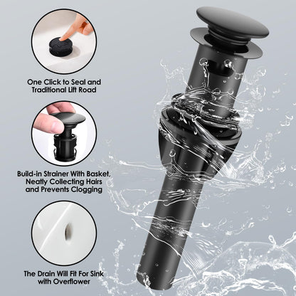 JAKARDA Two Handle 4 inch Black Bathroom Faucet, Bathroom Sink Faucet for 3 Holes with Pop-up Drain and 2 Supply Hoses, Lead-Free