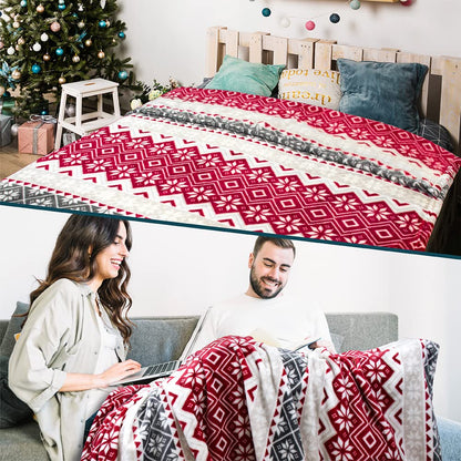 PAVILIA Christmas Throw Blanket | Holiday Christmas Red Fleece Blanket | Soft, Plush, Warm Winter Cabin Throw, 50x60 (Red Snowflakes)