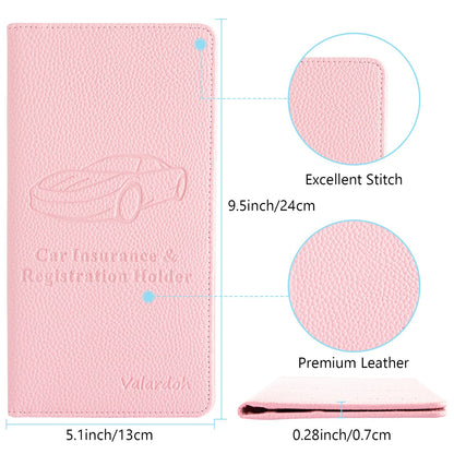 Valardoh Premium Car Registration and Insurance Card Holder, Car Document Holder for Cards, Driver License & other Essential Documents (Pink)