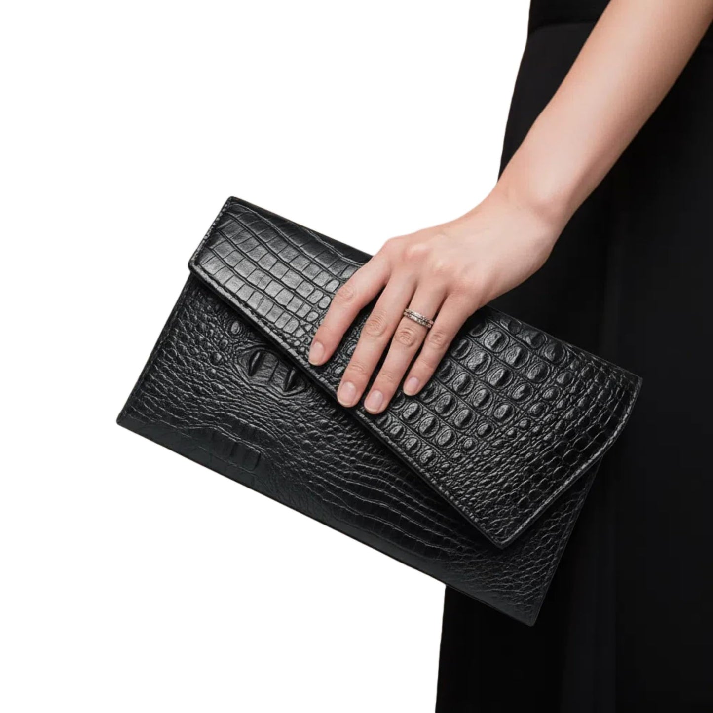 IAMUHI Women Vintage Faux Leather Crocodile Clutch Bag Alligator Envelope Evening Purse Crossbody Bag Purse Wallet,Black