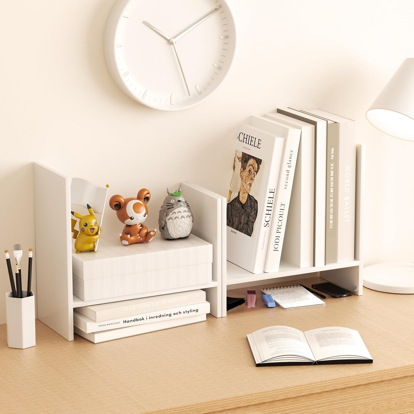 FNBAR Desk Shelves Wood Desktop Orgnizer Shelf. Office Organization for Top of Desk Organizers and Accessories Bookshelf Shelving,Adjustable Tier H-Shape Mini Bookcase(White)