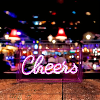 Cheers Neon Light,3D Countertop Standable LED Cheers Pink Neon Sign Decorative Letter Light Sign for Wedding Birthday Graduation Sports Party,Lighting Accessories for Bar Cart, 11.8x5.9x1.85in