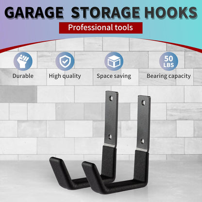 SINCHEEWAY Heavy Duty Wall Mount Hooks, Utility Hooks, Tool Organizer - Steel Garden/Garage Hose Hanger U Hooks (2, Small)