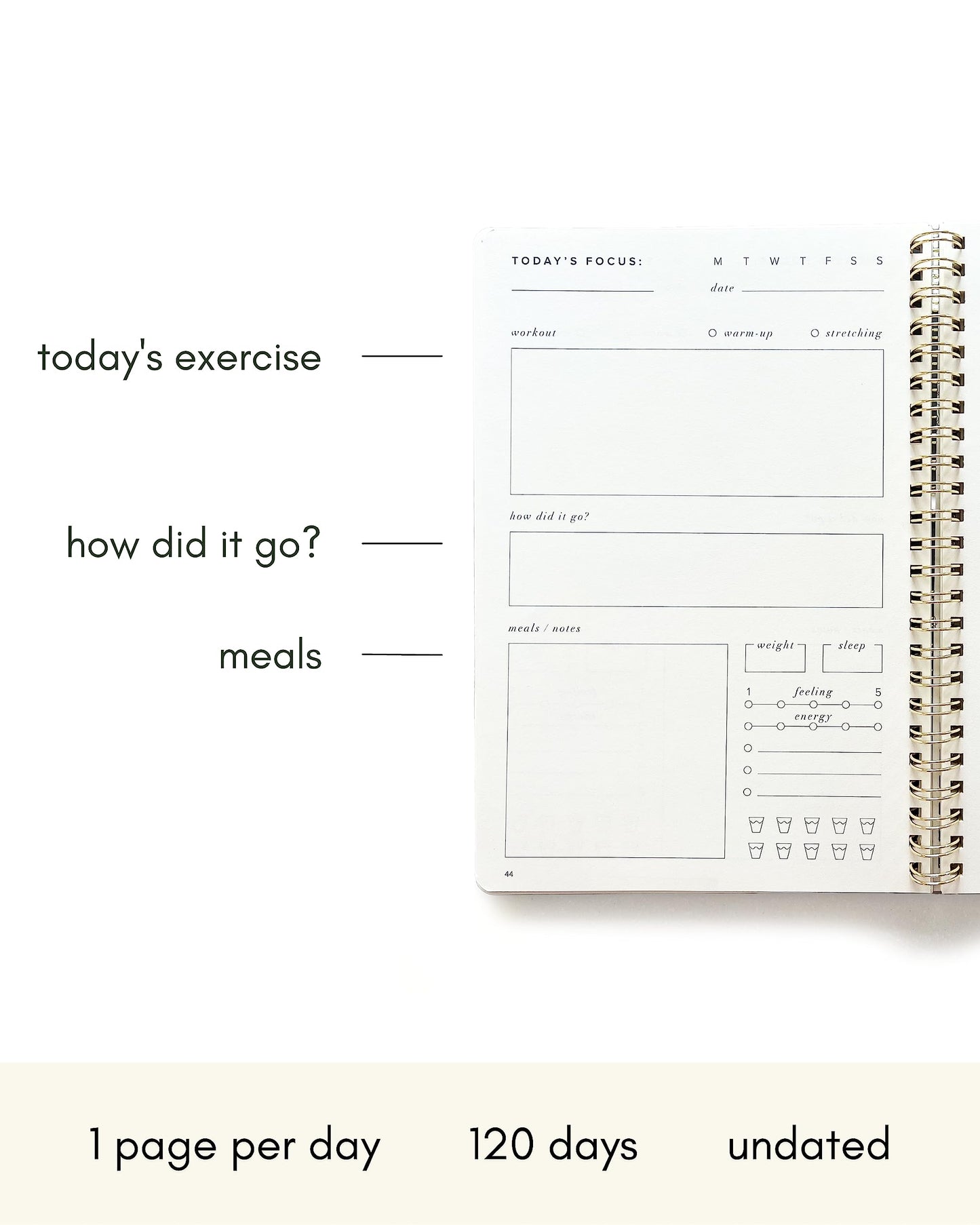 Kunitsa Co. Fitness Journal for Women - Track Workouts, Meals, and Weight Loss, Undated, Fits 120 Workouts, Dusty Blue, 6 x 8.5 Inches