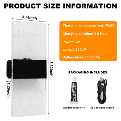 Liyabber LED Touch Control Wall Lamp, Modern Indoor Light with Switch, USB Rechargeable Battery Light, Magnetic Installation, Wireless Black Sconces Lighting 3000K Brightness Adjustable 2 Pack