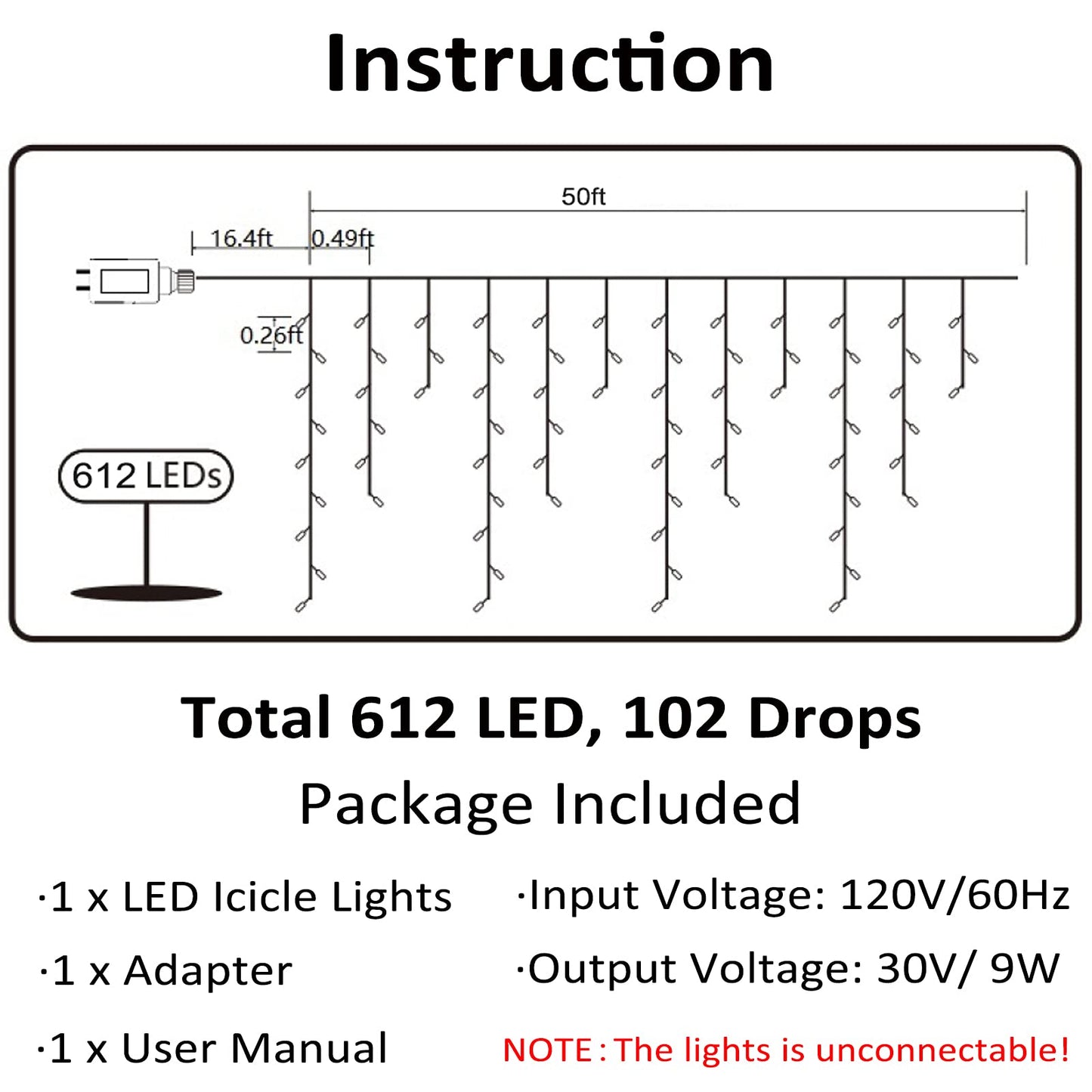 Toodour Christmas Icicle Lights Outdoor, 612 LED 50ft 8 Modes Fairy Icicle String Light with 102 Drops, Led Christmas Lights Twinkle for Holiday, Party, Wedding, Eaves, Xmas Decorations (White)