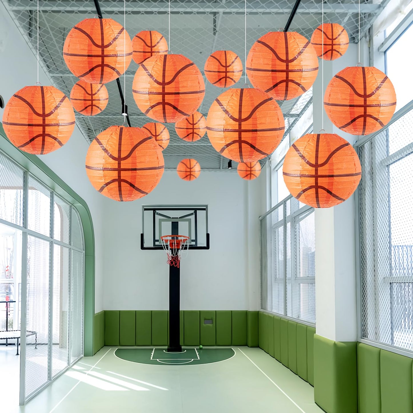 Easy Joy 8 Inch Basketball Party Decorations Basketball Lanterns Basketball Paper Lanterns Basketball Hanging Lanterns Creative Football Party Decorations