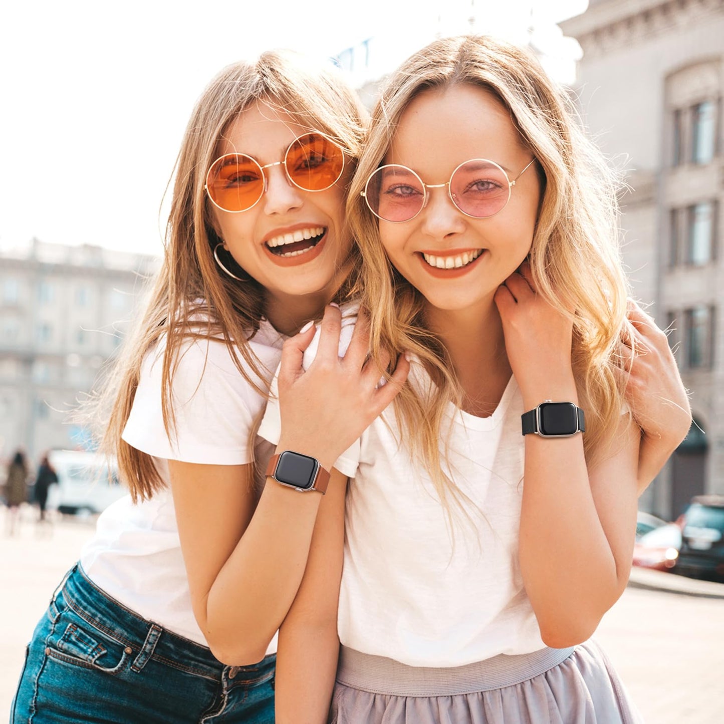 POWER PRIMACY Leather Bands Compatible with Apple Watch Band 38mm 40mm 41mm 42mm-Series 11/10,Genuine Leather Strap Compatible for Women Men iWatch SE Series 11 10 9 8 7 6 5 4 3 2 1(Black/Starlight)