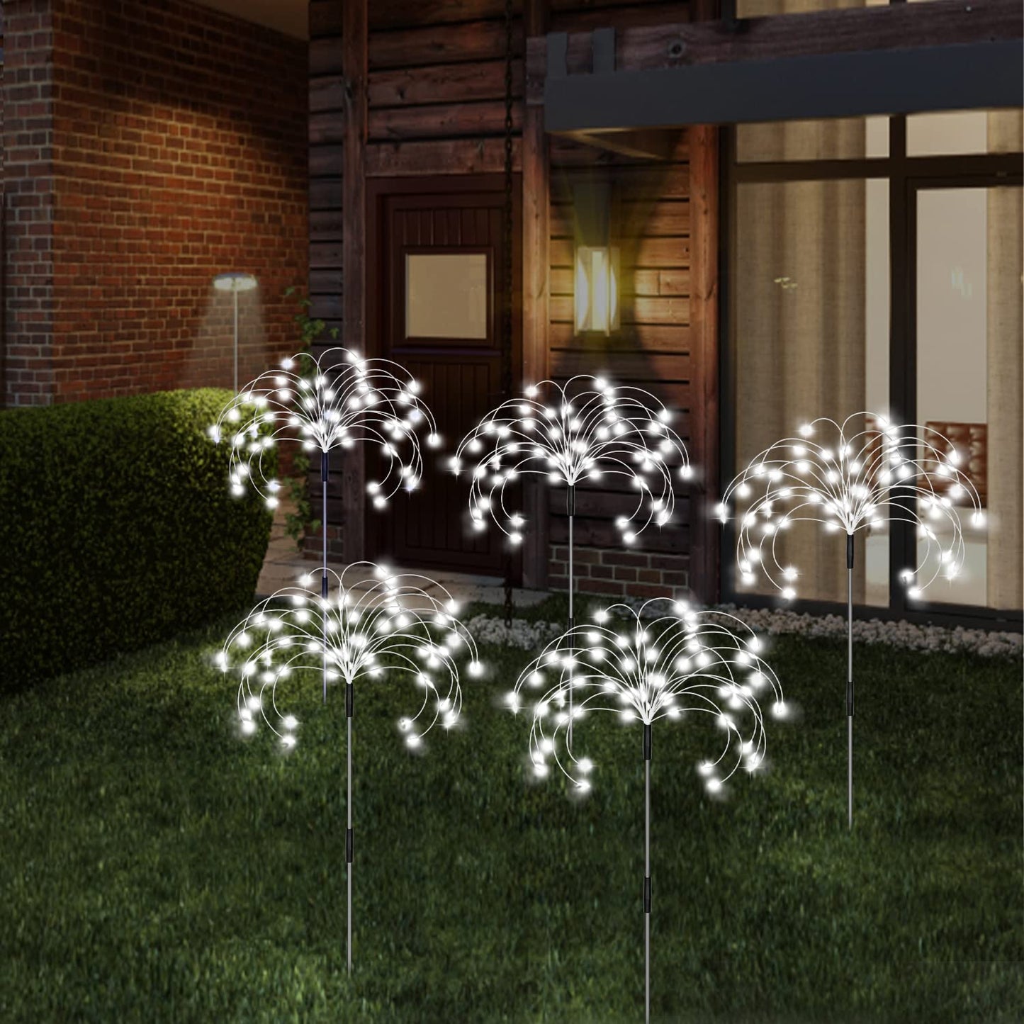Maleyt Solar Garden Lights, Outdoor Firework Lights, 5 Pack 120 LED Decorative Stake with Remote, 8 Modes DIY Landscape Light Waterproof Lamps for Walkway Pathway Backyard Lawn (White)
