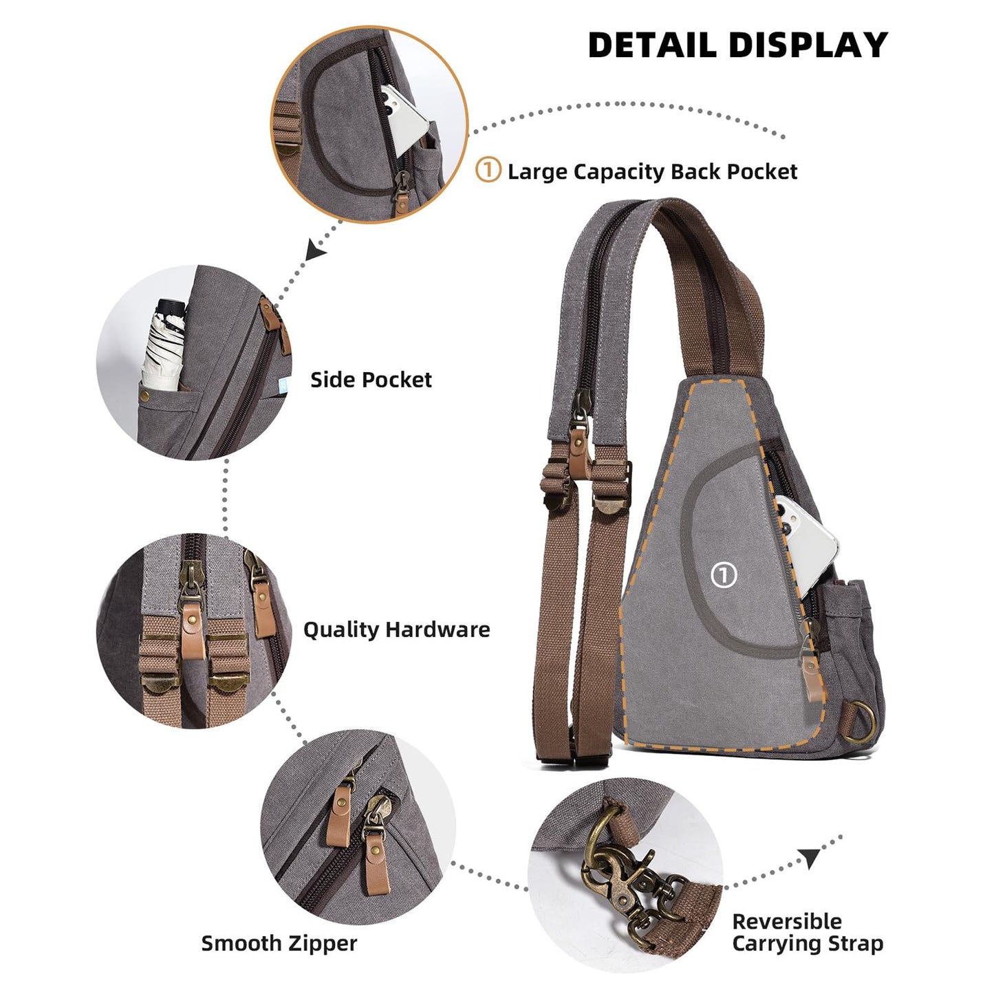 KL928 Canvas Sling Bag - Small Crossbody Backpack Shoulder Casual Daypack Rucksack for Men Women(Small Version, Dark Grey)