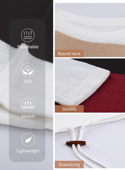 Dokotoo Womens Sweaters Striped Fall Winter Outfits 2025 Crewneck Drawstring Color Block Fashion Clothing