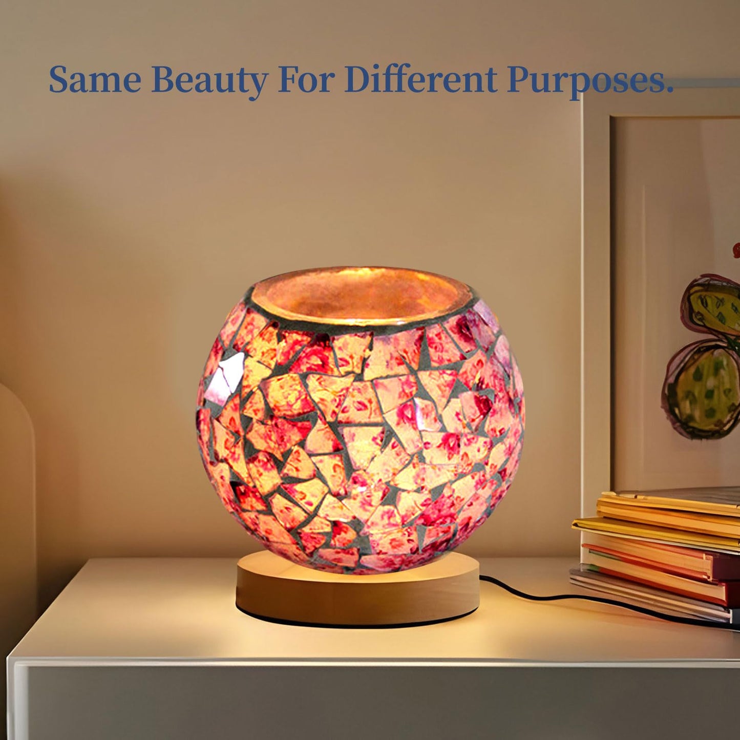 Mosaic Glass Tea Light Holders Romantic Stained Votive Candle Holder, MIATTCLD Round Handmade Tealight Candle Holder for Table Centerpieces, Christmas, Valentine, Birthday Party, Home Decor (L)
