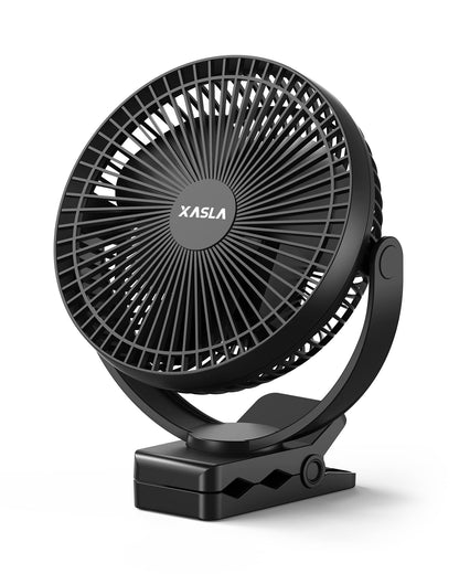 xasla 10000mAh Portable Clip on Fan, 8 inch Rechargeable Battery Operated, 24 Hours Work Time, Quiet USB 4 Speeds Personal, Ideal for Outdoor Camping Golf Cart Home Office Black