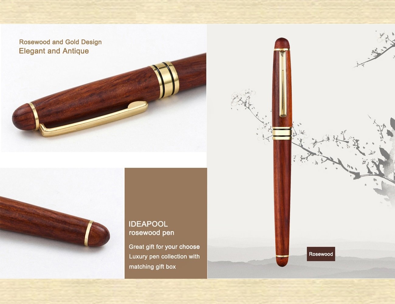 IDEAPOOL Luxury Rosewood Ballpoint Pen Writing Set - Extra 2 Black Refills - Elegant Fancy Nice Gift Wood Pen Set for Signature Executive Business Journaling