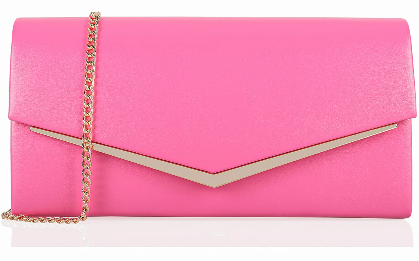 Women’s Evening Handbag Vegan Leather Ladies Envelope Clutch Classic Elegant Purse Bags Hot Pink