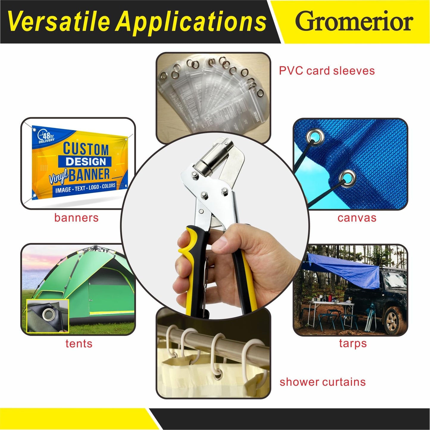 Gromerior Premium Grommet Tool Kit (3/8 inch 10mm) with Case & 300 Sets Grommets, Heavy-Duty Eyelet Press Plier & Hole Punch Included, Grommet Maker for Fabric/Leather/Tarps/Canvas/Banners
