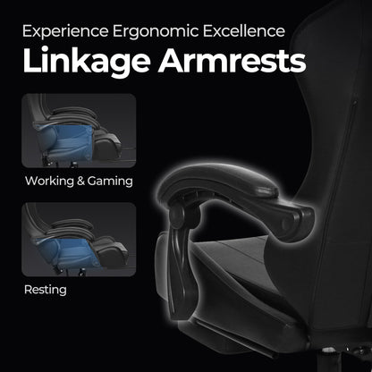 N-GEN Video Gaming Chair with Footrest High Back Ergonomic Comfortable Office Computer Desk with Lumbar Support Height Adjustable with PU Leather Recliner for Adults Women Men (Black)