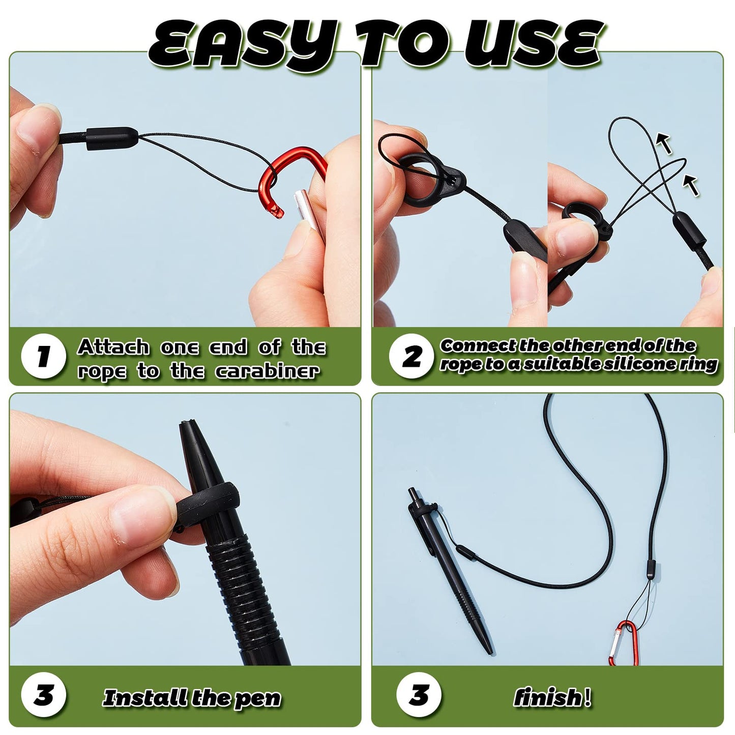 Lewtemi 5 Sets 24 Inch Pen Leash Tether for Clipboard Lanyard Holder Anti-Lost Pen Holder with Silicone Ring, Stylus Tether for Tablet Pens for Office Warehouse Supplies(Black, Classic Style)