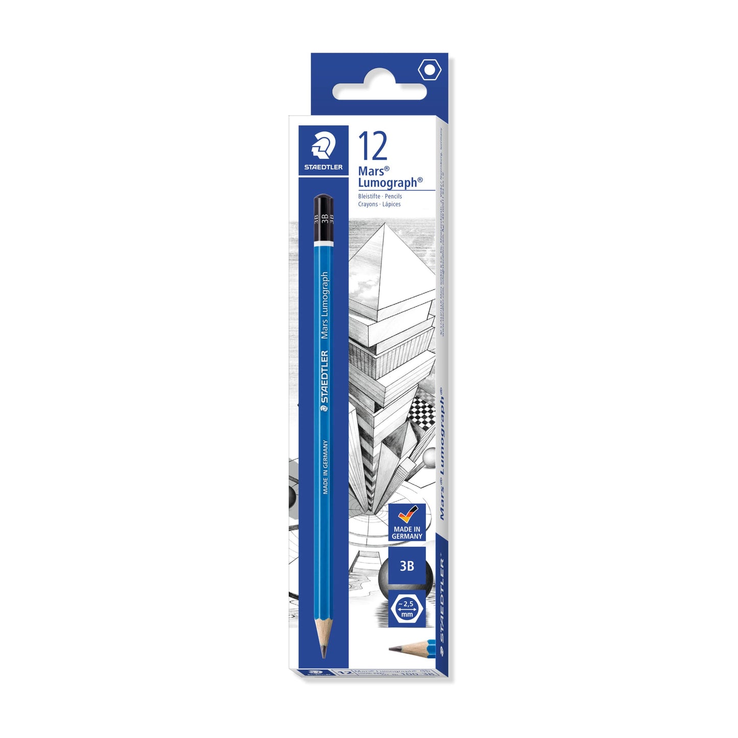 Staedtler Mars Lumograph 3B Graphite Art Drawing Pencil, Medium Soft, Break-Resistant Bonded Lead, 12 Pack, 100-3B
