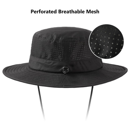 BASSDASH UPF 50+ Water-Resistant Fishing Bucket Hat with Laser Perforated Mesh Adjustable for Men Women Outdoor Hiking Black
