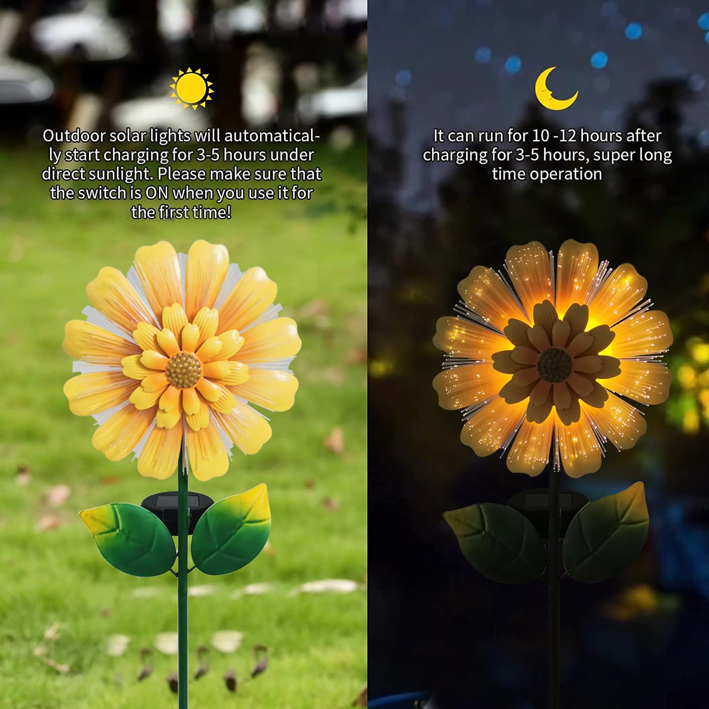 TSTGEE Solar Garden Stake Solar Flower with Fiber Lights Metal Sunflower Decorative Outdoor Lights Waterproof for Pathway Yard Lawn,Garden Gifts for Women,Mom,Grandma
