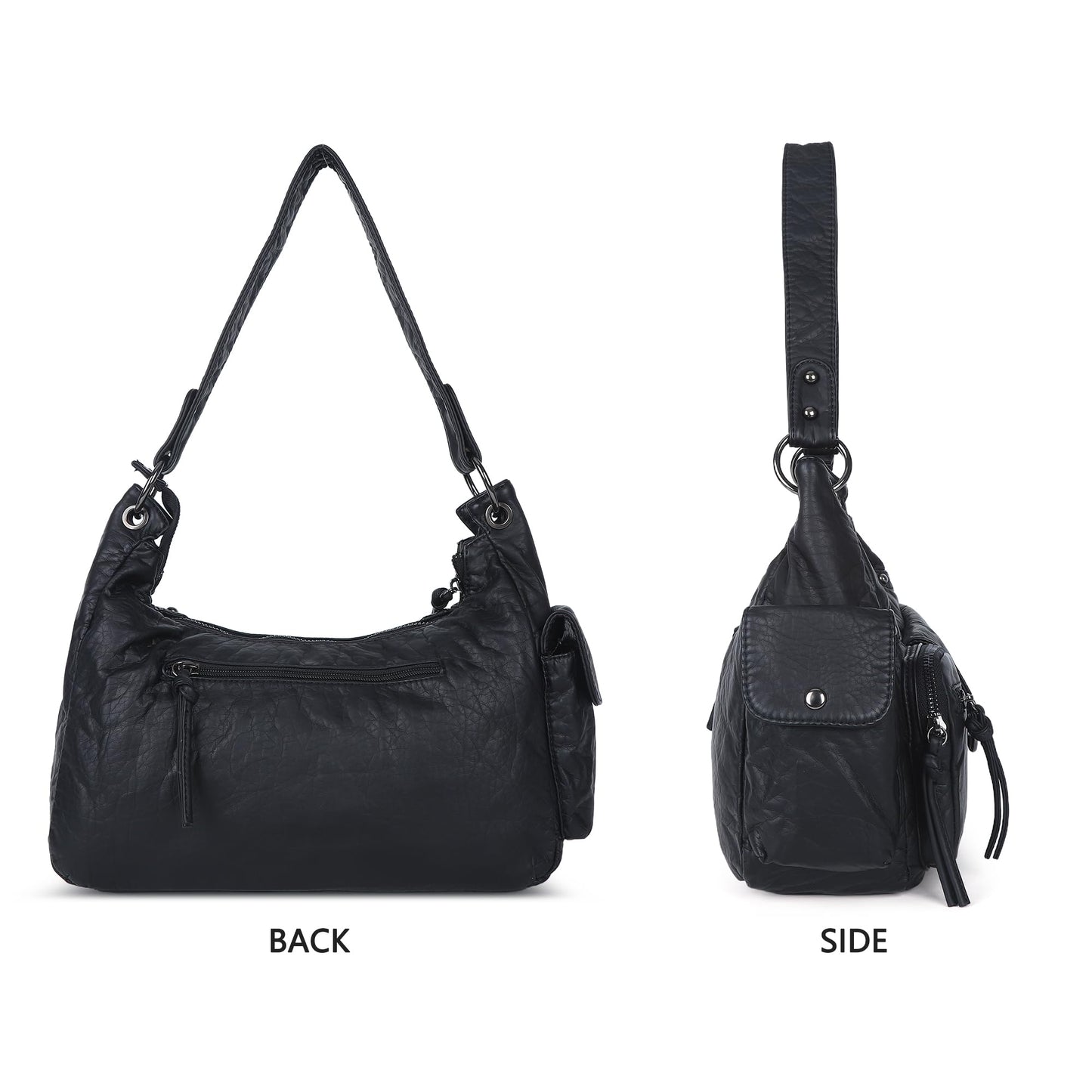 Angel Kiss Hobo Bag for Women Small, Soft Vegan Leather Shoulder Purses and Handbag with Multi-Pocket, Retro Tote Bag Crossbody with Top-Handle and Removable Strap,Black