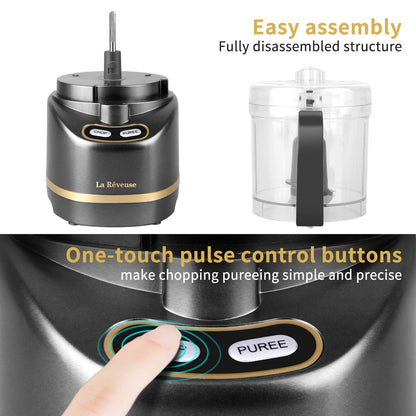 La Reveuse Electric Mini Food Processor Small Chopper 200 Watts 2-Cup Prep Bowl for Mincing Chopping Grinding Blending Pureeing (White)